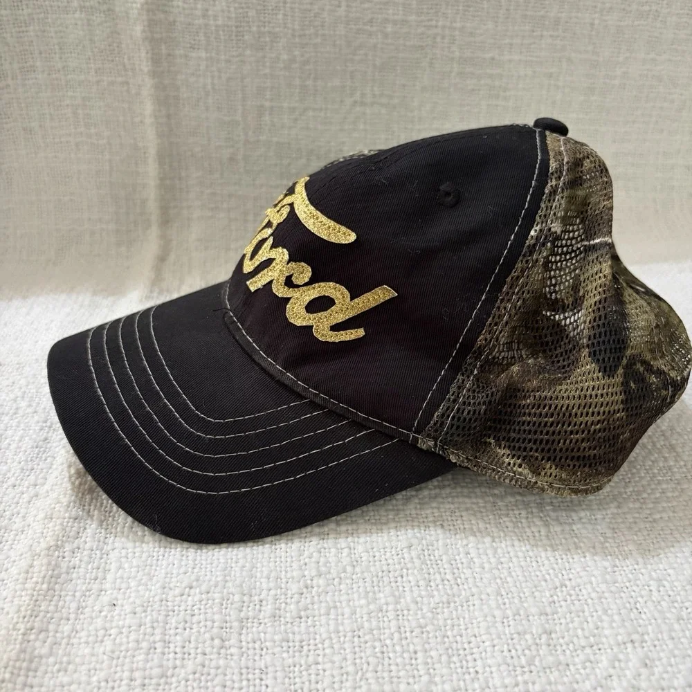 FORD Gold Logo Hat Black Camo Mesh Cap Baseball